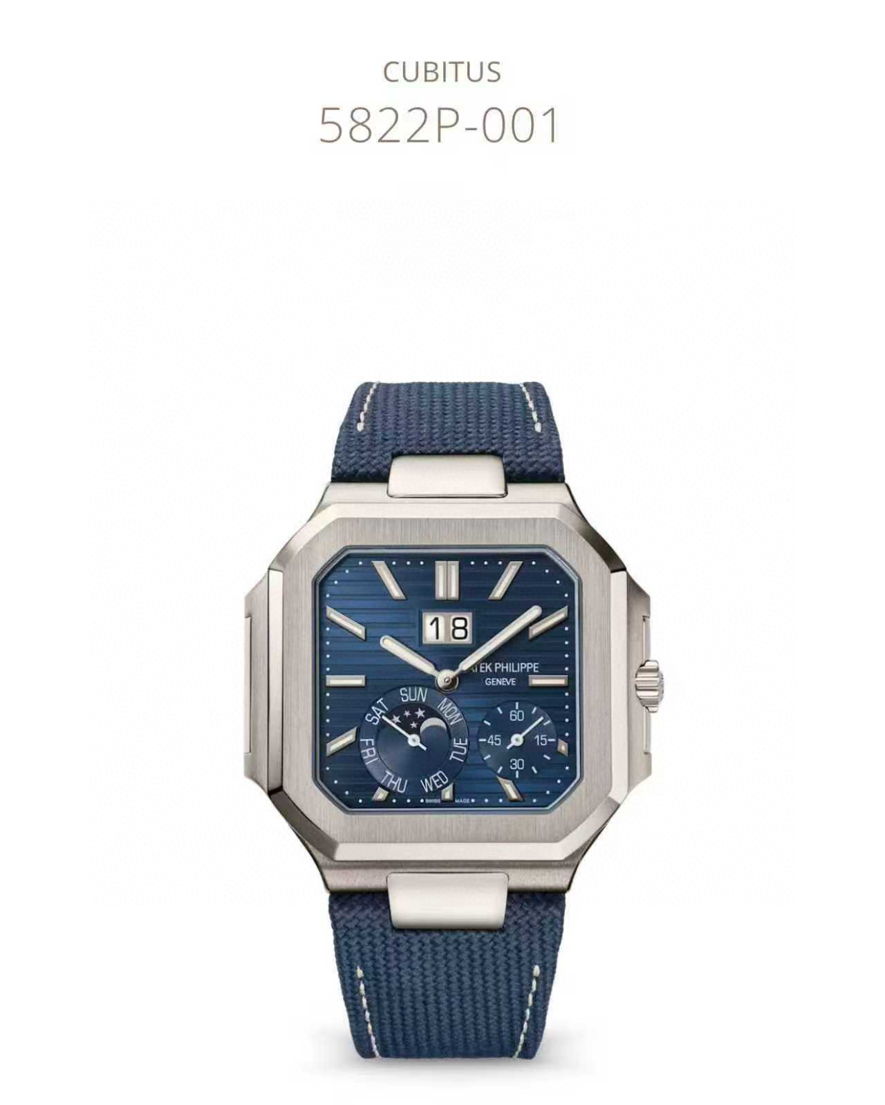 Patek Philippe Cubitus 45mm Blue Dial silver Case 5822P-001 INSTANTANEOUS GRAND DATE, DAY AND MOON PHASESLuxury Replica Watch 